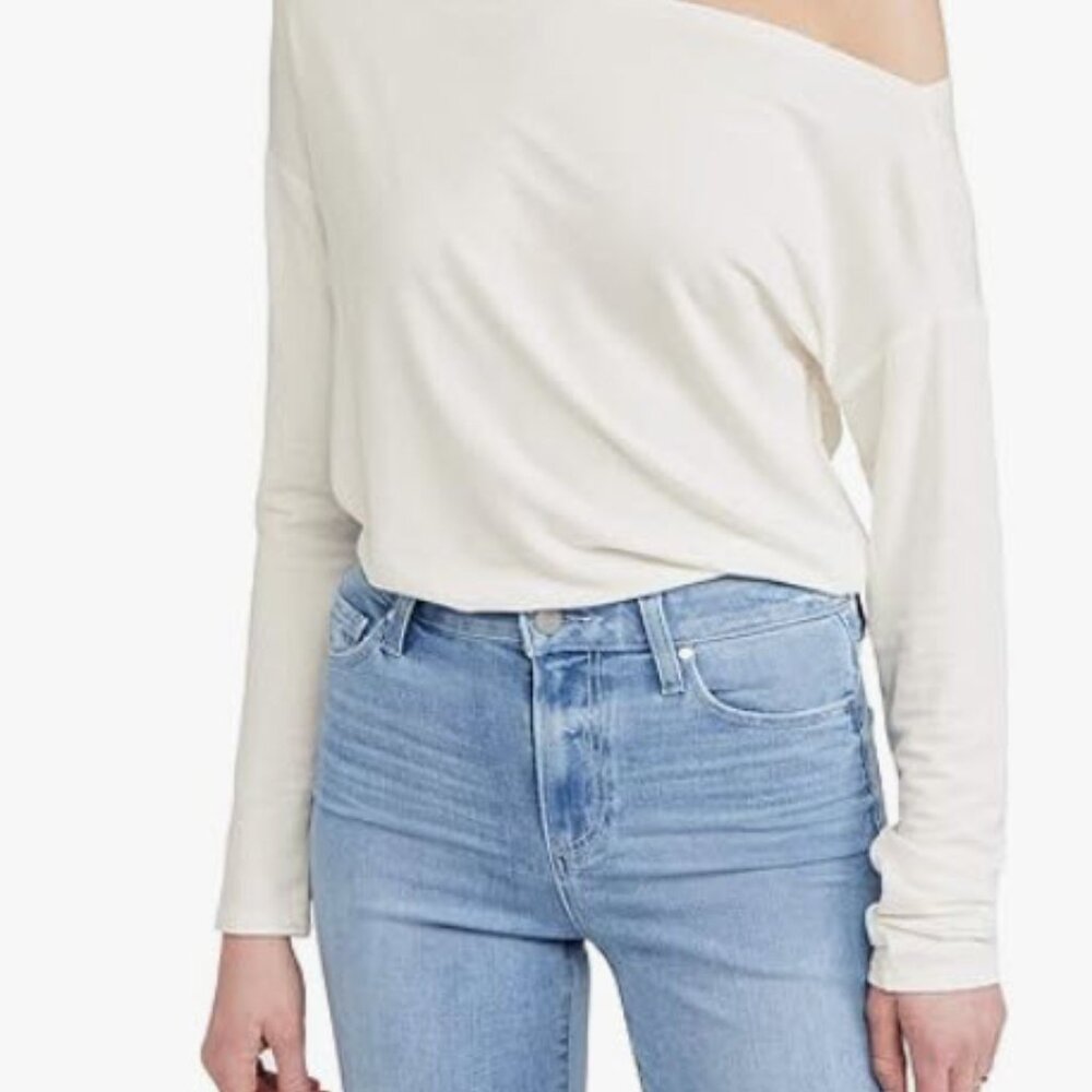 Paige Women's Suvi Long Sleeve Boat Neckline Bodysuit Blouse Ivory Color Size S